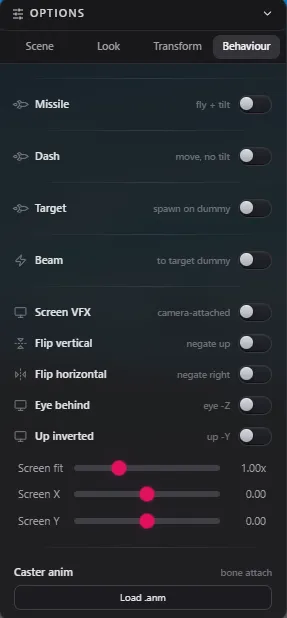 Panneau Options de Ruby, onglet Behaviour