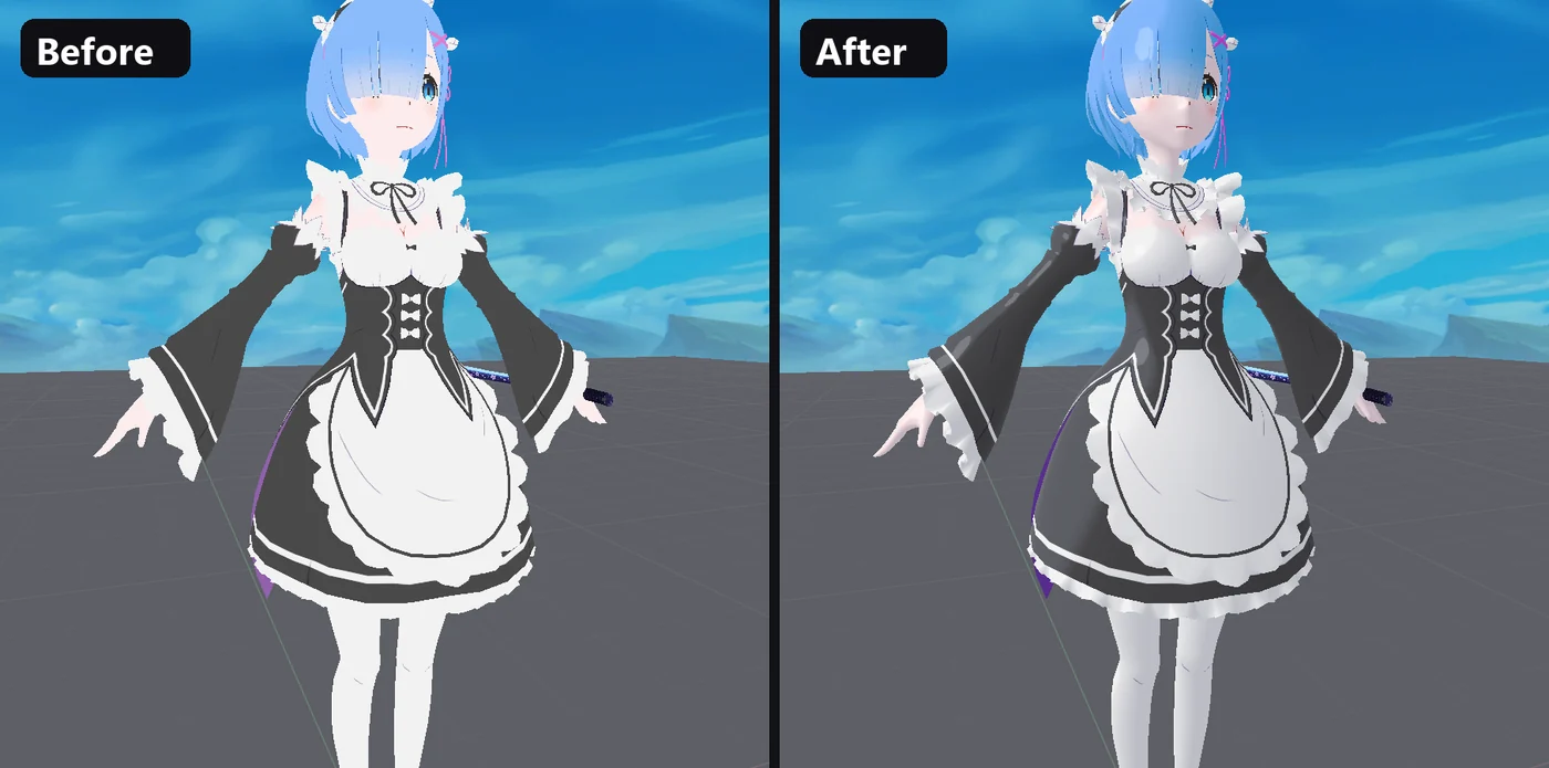 Skin Rem Zaahen trước và sau khi thêm material shading