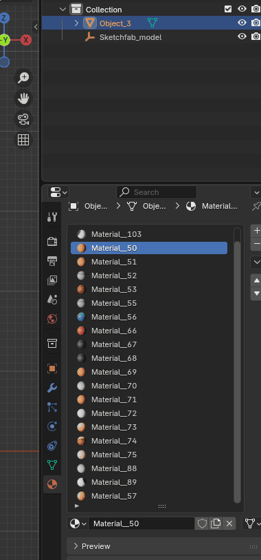 lista de materiais de um modelo 3D importado