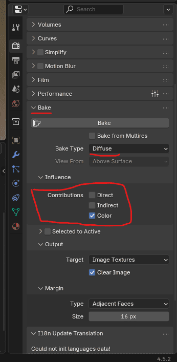 Bake submenu settings