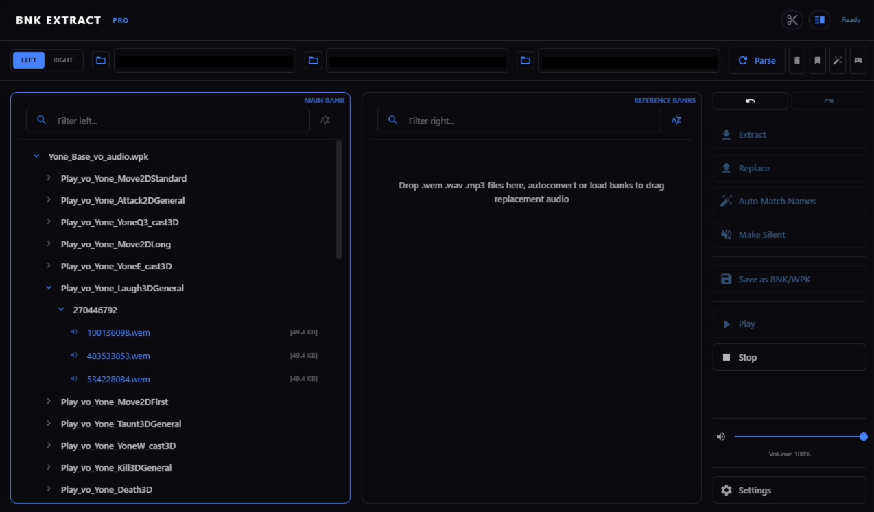 Parsed bank on the left panel